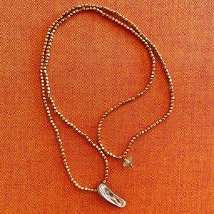 ABALONE SEA GLASS BRASS BEAD NECKLACE